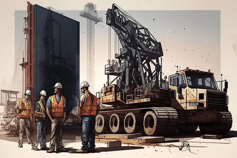 Crane and workers at a construction site